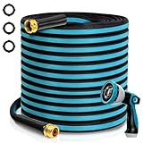 WHOBUY 100FT Non-Expandable Garden Hose, Flexible Water Hose with Spray Nozzle, Kink-Resistant, Leakproof 3/4" Brass Connectors, Lightweight & Portable Water Pipe for Yard, Lawn Outdoor
