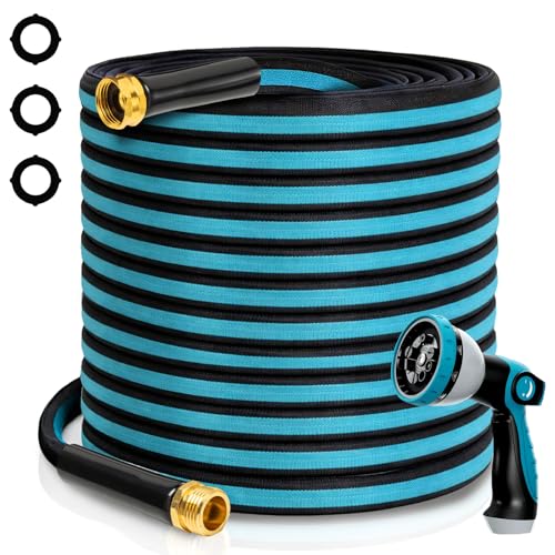 WHOBUY 100FT Non-Expandable Garden Hose, Flexible Water Hose with Spray Nozzle, Kink-Resistant,...