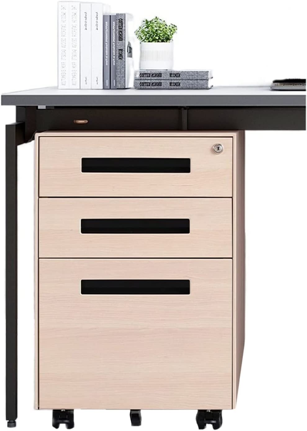 GenSDH Wood Grain Lockable Office Drawer File Cabinet with Movable Tin Storage Short Cabinet for Household Office Storage