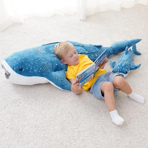 Image of Mukouxun 39 Inch Whale Shark Stuffed Animal - Giant Plush Shark Pillow Toy, Realistic Big Whale Shark Plushie for Kids and Ocean Lovers, Large Cuddly Gift