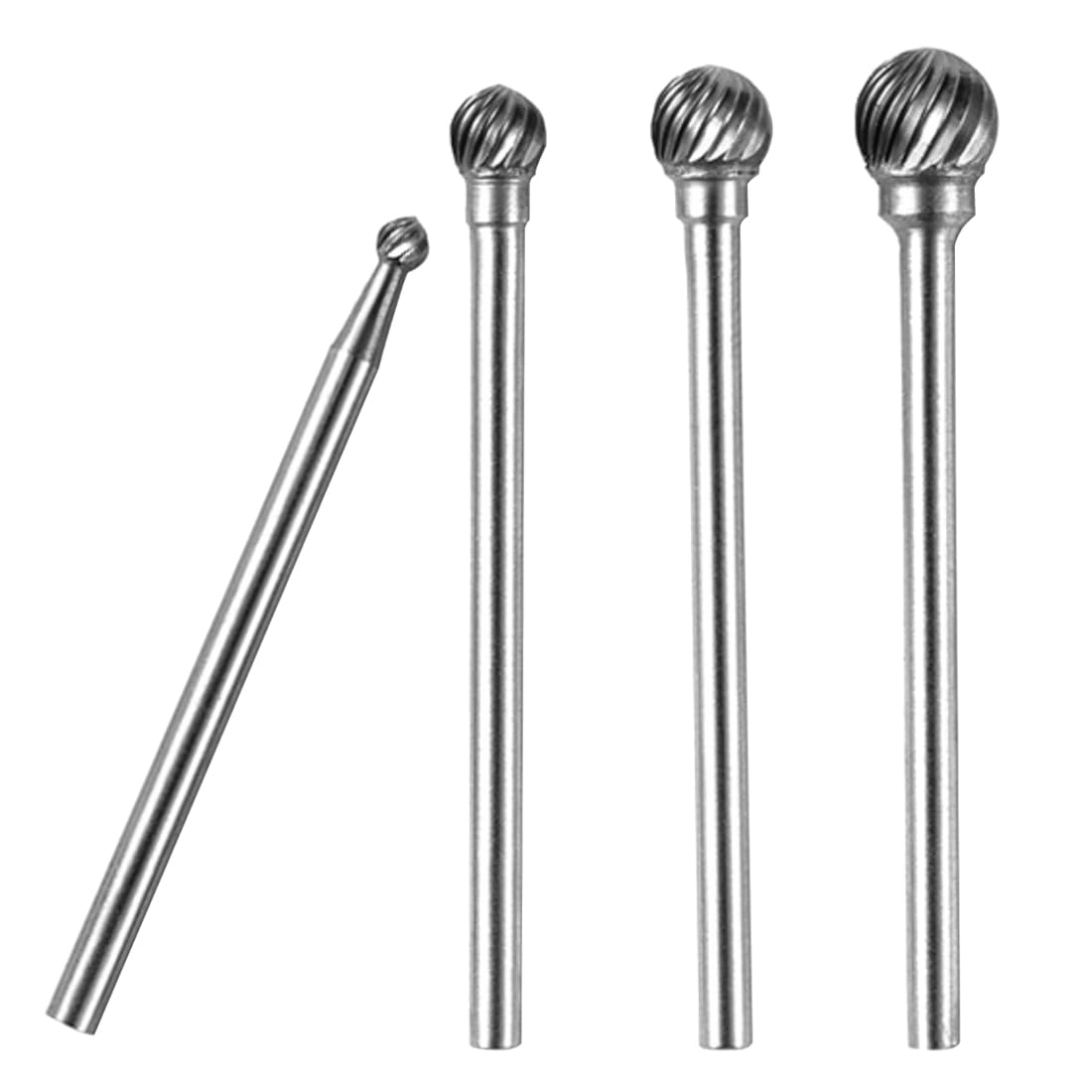 Luo ke 4 Pcs Ball Shape Aluminum Cutting Burr Set - 3/32'' Shank Tungsten Carbide Engraving Bits Ball Burs For Rotary Tool Include Dremel (D Type Single Slot)