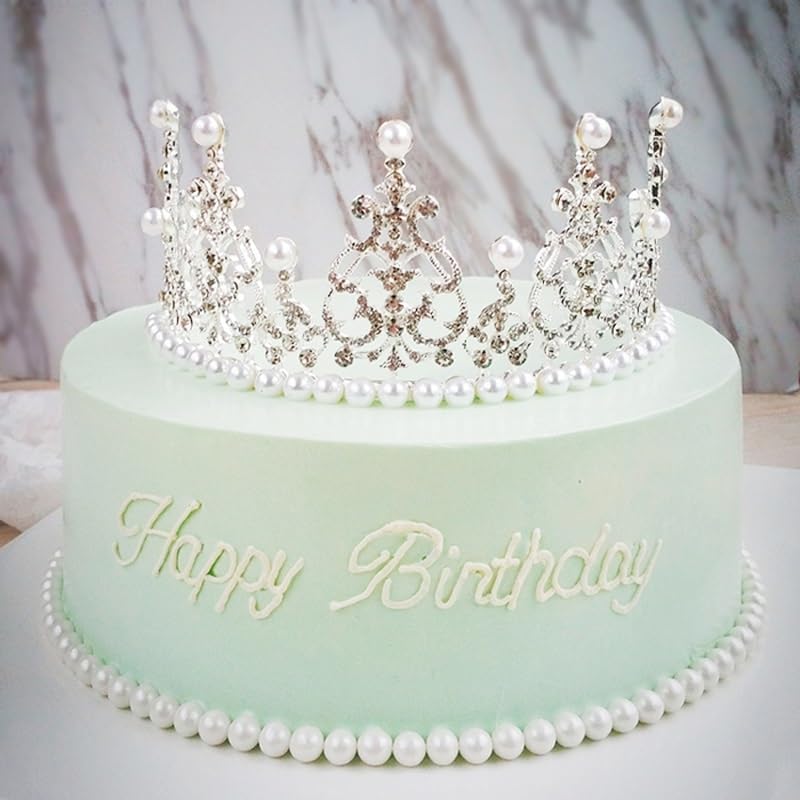 Buon Compleanno Crystal Diamonds Pearl Crown Cake Toppers Wedding Christment Battesimo Battesimo Birthday Cake Decorating Strumenti Decorazione Torta Forniture Torte impreziosite