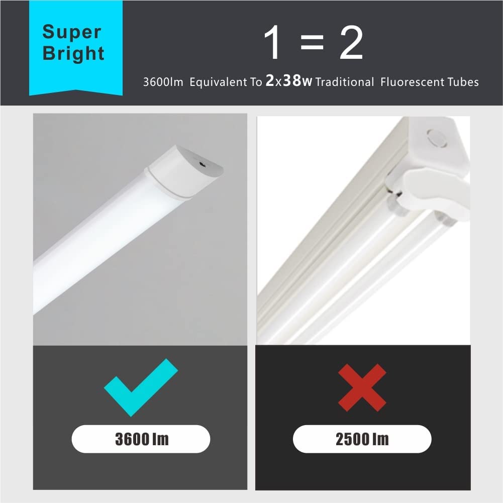 Lot de 4 Reglette LED 120cm 34W 3750lm Blanc Froid 6500K Plafonnier LED pour Garage Entrepôt