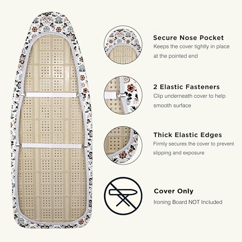 Image of Ironing Board Cover and Pad 18 inchx49 inch Extra Thick Natural Cotton,Scorch and Stain Resistant Iron Board Cover,Wide Ironing Board Cover with Fasteners Heavy Duty Heatproof Elastic Edge Floral