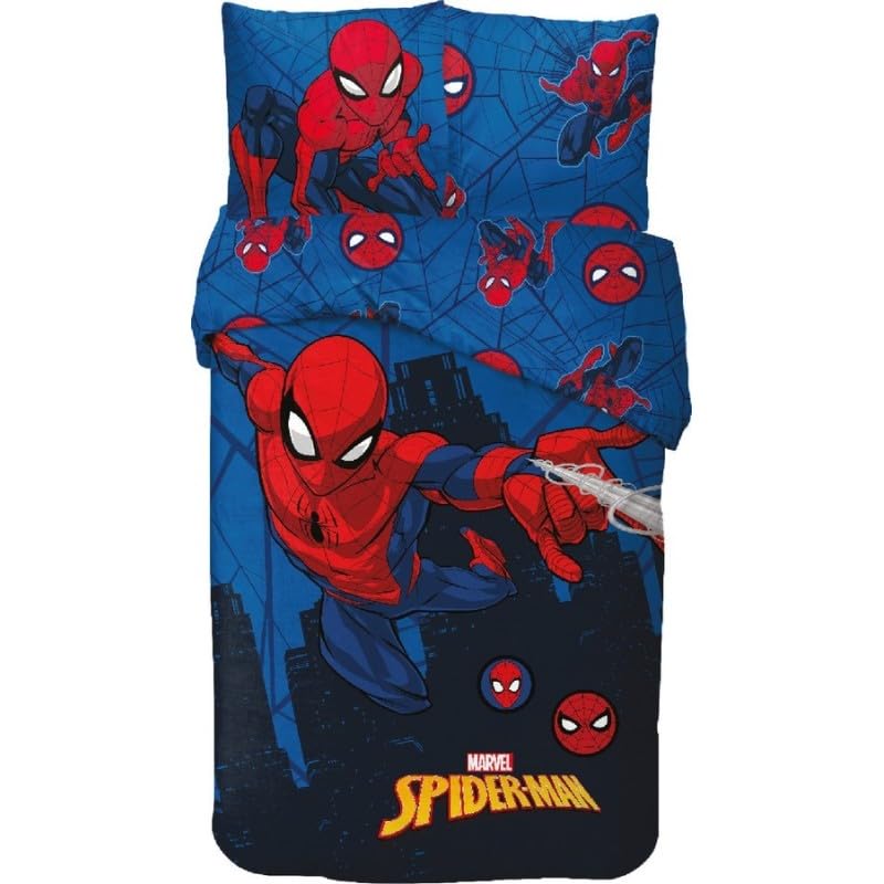 Parure de lit Spiderman 140x200 - Housse de Couette Spiderman + 1 Housse d'oreiller 63 x 63-100% Coton (D)