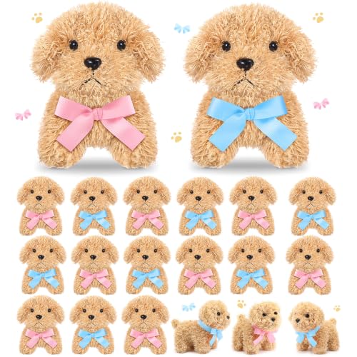Sosation 20 Pcs Mini Dog Stuffed Animals Bulk Adopt a Puppy Favors Bow