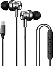 Kratos Tune V4 C Type Earphones Wired, 13mm Bass Drivers Earphone, Inline Control Type c Headphones with Mic, Sweat Resistant, Comfort Fit Type c Earphone with Volume Control,Metallic c pin Earphones