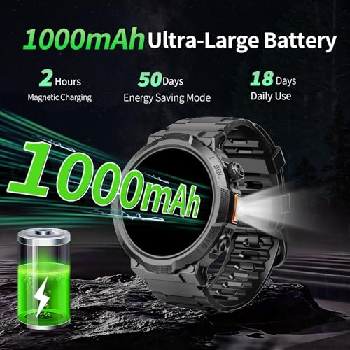 Smartwatch Herren Damen, 1.53\ HD 1000mAh Militär Smart Watch mit Telefonfunktion, 100+Sportmodi Fitnessuhr Tracker, IP68 Wasserdicht Sportuhr, Herzfrequenz Schlafmonitor Schrittzähler Android iOS