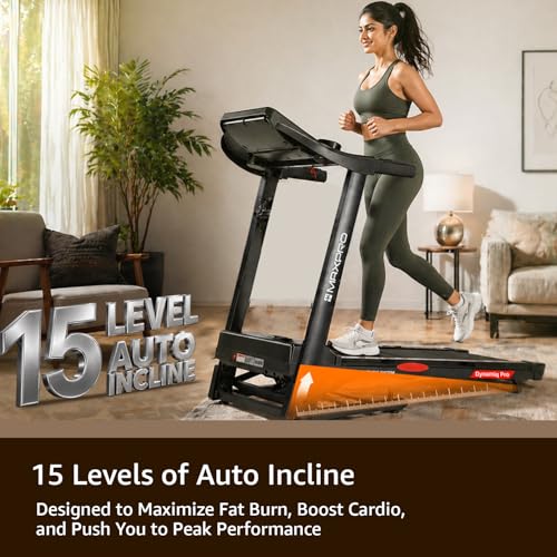 Image of Maxpro Dynamiq 5.5 Hp Peak BLDC Motor |18km /h Speed |15 Level Motorized Incline |130Kg User Weight |Auto Lubrication | Auto Incline Hydraulic Foldable Treadmill for Home use