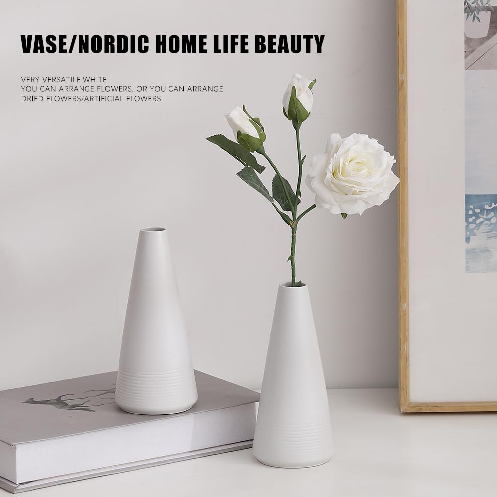 Juego de jarrones de cerámica mate blanco de 2 piezas, decoración de granja, jarrón decorativo, adecuado para cocina, dormitorio, oficina, sala de estar, baño y centro de estantes, decoración 7