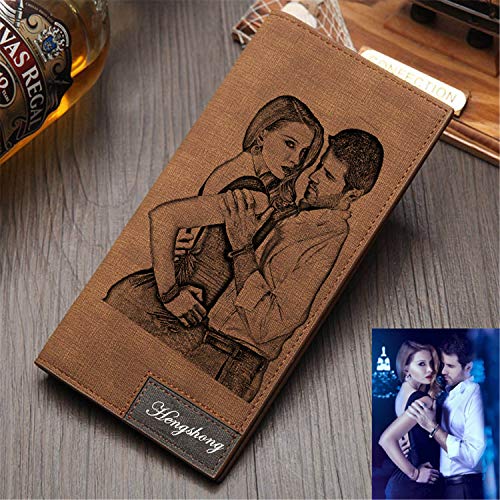 Personalized Mens Long Leather Wallet Custom Engraved photo wallet for Men fathers day gift(Brown Single Side)3