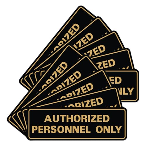 Standard AUTHORIZED PERSONNEL ONLY Wall or Door Sign - Secure Access Control - Easy Installation - Black/Gold - Small (10 Pack)