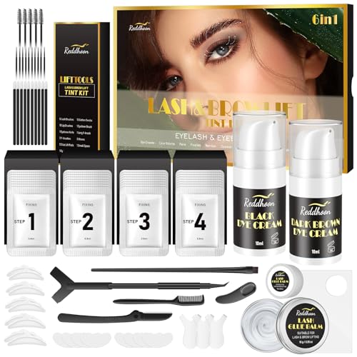 Upgraded Lash Lift & Brow Lamination Kit 4 In 1, Lash Lift Kit & Brow Lamination Kit with Double Black Brown, Curling Perming & Voluminous Lashes with Complete Tools, Salon & Home Use, Lasts 6-8 Weeks