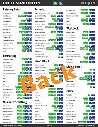 Microsoft Excel Laminated Shortcut Card - Over 200 Keyboard Shortcuts for Windows and Mac Side-by-side
