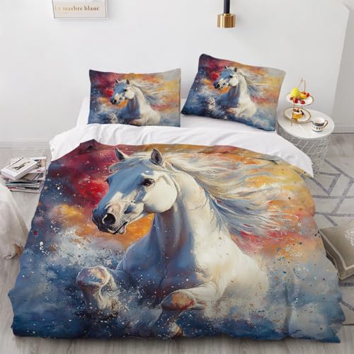 Caballo Animal Funda Nordica Cama 90/105 Juvenil,Fundas para Edredón 155x220 con Cremallera,con Funda De Almohada,3D Microfibra Juego De Ropa De Cama para Niños,A5