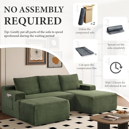 Image of 96 inch Sectional Couches for Living Room Cloud Couch Sofa with L-Shape Upholstered Boneless Couchs Modern Modular Sectional Couch with Chaise