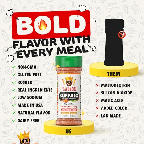 Image of Flavor God Premium All Natural & Healthy Buffalo Seasoning Mix | Spice Blend for Grilling Chicken, Beef, Seafood, Vegetables, Salad, Tacos, Pizza, Pasta - Kosher, Gluten-Free, Dairy-Free