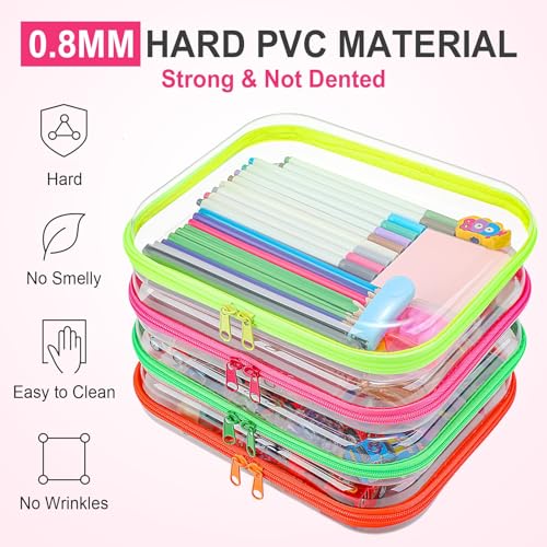 Image of Hoolerry 4 Pcs Hard Clear Zipper Case Makeup Bags Plastic Zipper Pouch Transparent Storage Box Containers for Cosmetics, Snacks, Building Blocks, Puzzles(Clear,9.8 x 7.9 x 2 in,Fluorescent)