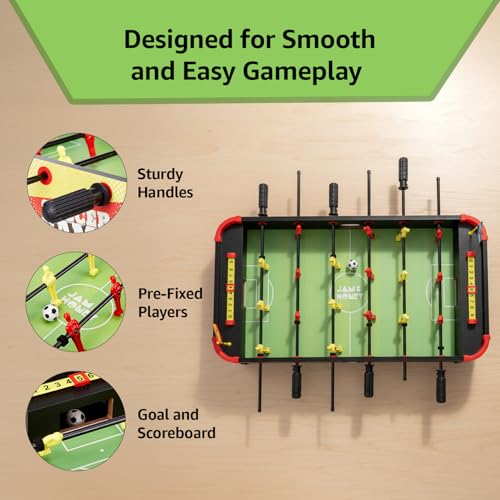 Image of Amazon Brand - Jam & Honey Foosball Table Game for Kids 6+ Years, BIS Certified Safe for Kids, Big Size Tabletop Football, Indoor Soccer for Family Fun, Multicolour