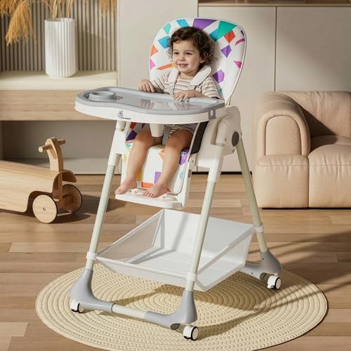Image of R for Rabbit Marshmallow High Chair for Baby, Multiple Recline Position High Chair with 7 Level Height Adjustment and 3-Recline Modes 6 Months to 5 Years (Abstract White)