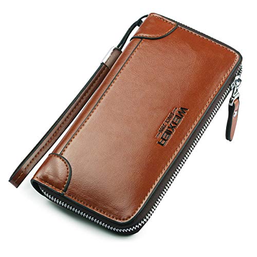 Große Geldbörse, Clutch, lang, Leder, für Handys, Business, Hand-Cluth-Tasche, Handy-Holster, Kreditkartenhalter, Kartenhalter, Reisegeldbörse, Geschenk für Männer, Ehemann, Freund (Einzel-Braun) Cover