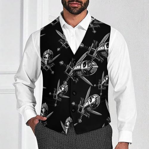 Fencing Mask Sword Men's Suit Vest Waistcoat Vests Formal Dress with 2 Pockets for Business Casual Tuxedo2