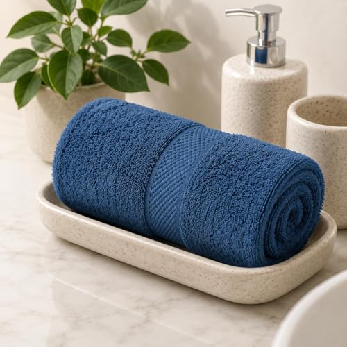 Image of Sulfar Cotton Face Towel 30x30 cm| 480 GSM Terry Ring Spun Soft & Highly Absorbent Hand Towel| Quick Dry Compact for Face, Gym & Travel| 30 x 30 Cm| Dark Blue (Pack of 1)
