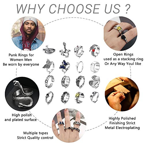 KALVICA 9/16/20 Pezzi Anelli Vintage Punk per Uomo...
