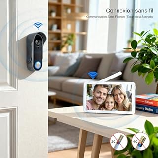 SIMBAILAI 8 Pouces WiFi 1080P Interphone Vidéo sans Fil Visiophone Portier,Tuya APP,Écran Tactile,Ultra-Mince, Détection de Mouvement,Champs de Vision 160°, IP65,Stockage Vidéo Gratuit,Sonnette vidéo