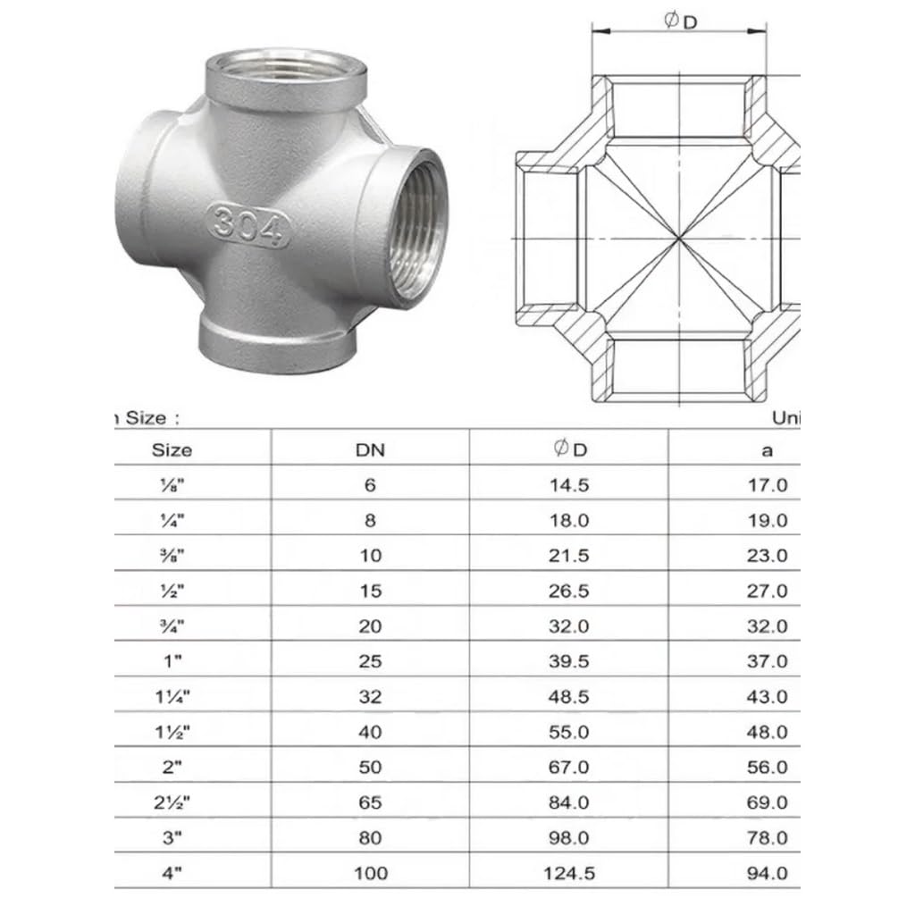 Accesorios de tubería， Accesorio de tubería hembra BSP de acero inoxidable 304, rosca de 4 vías, conector cruzado uniforme(2")