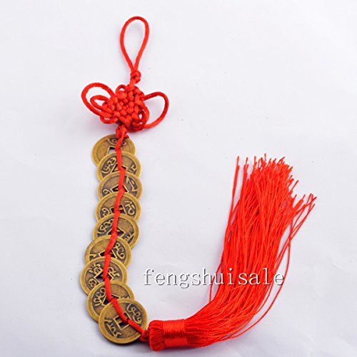 Feng Shui Nine Brass I Ching Coins Charm with Chinese Knot+ Free Fengshuisale Red String Bracelet Y12252