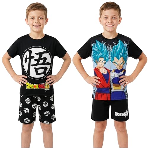 Get Trend Dragon Ball Z Pyjama Enfant Garcon 7 a 14 Ans, Lot de 2 Été T-Shirt Ras du Cou et Short Pyjama, Anime Merch Cadeau Garcon (13-14 Ans, Noir/Multi...