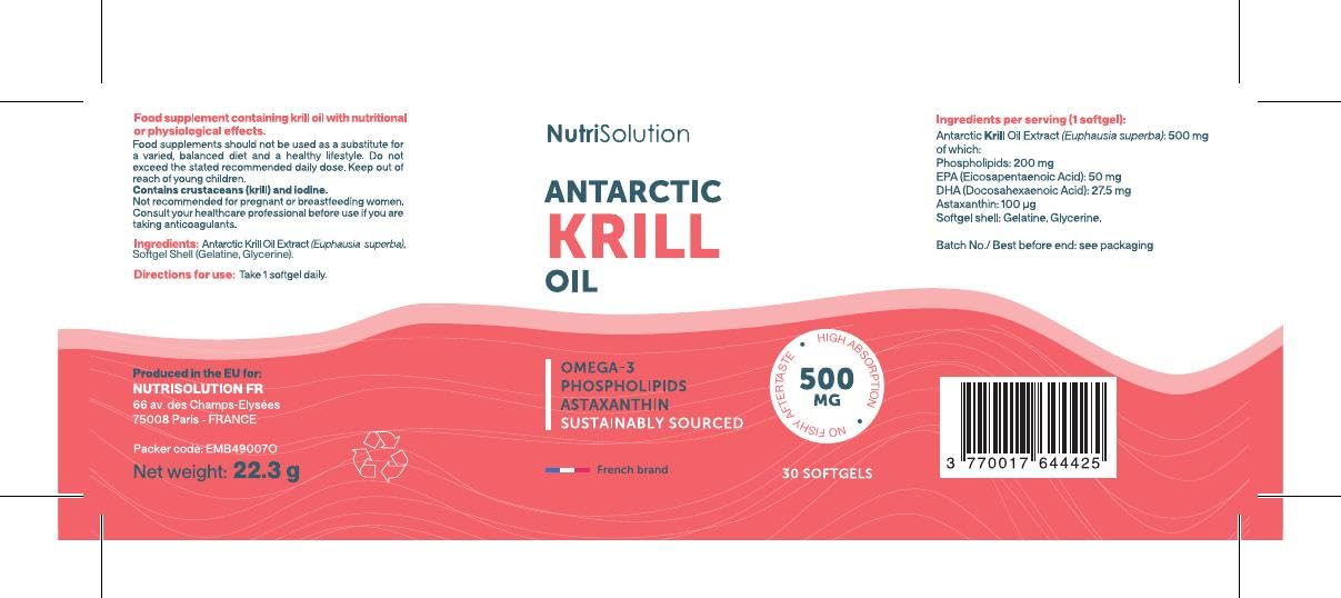 Huile de Krill Antarctique : Oméga-3 Premium avec Phospholipides & Astaxanthine - Soutient Cœur, Cerveau & Articulations - 500mg, 30 Capsules - Durable - Fabriqué en France par NutriSolution (1)