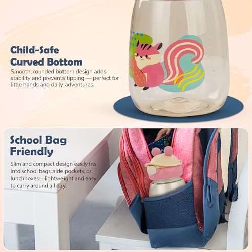 Image of BAYBEE SnowSip Baby Sipper Bottle with Straw for Kids | Spill Proof & BPA Free Safe Sipper 540ml | Cute Cartoon Design Smooth Sipping & Adjustable Strap | Drinking Water Bottle for School Kids (Pink)