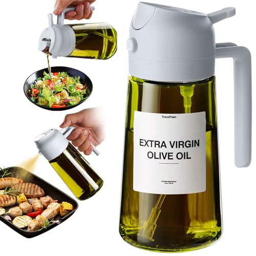 TrendPlain - Original 16oz/470ml Olive Oil Dispenser Bottle for Kitchen Gadgets and Air Fryer Accessories - Olive Oil Sprayer for Cooking w/Stickers - Ash