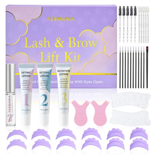 PERMANIA Wimperliftset, 2-in-1 Koreaanse wimperlift en wenkbrauwlamineerset met open ogen siliconen schilden, zachte formule, doe-het-zelf salonniveau resultaten thuis