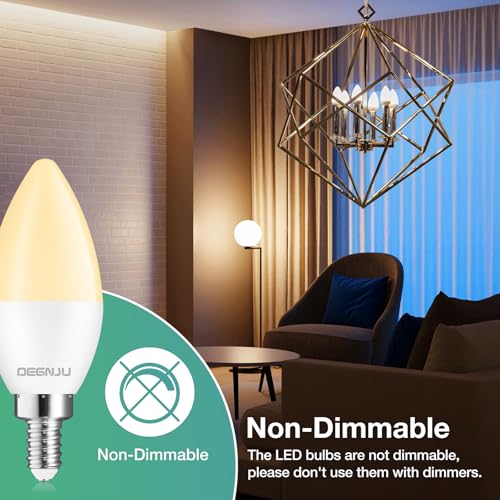 Image of DEGNJU LED Candelabra Light Bulbs 60W Equivalent, Chandelier Light Bulbs Soft White 2700K, E12 LED Bulb, Type B Light Bulb 5.5W, Candelabra Base, 120V, B11 Candle Light Bulb, Non-Dimmable, 10 Pack