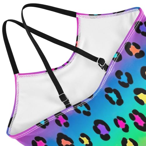 Colorful Leopard Spots Rainbow Gradient Girls' One-Piece Swimwear with Adjustable Shoulder Strap, Beach Swimwear, 3-104