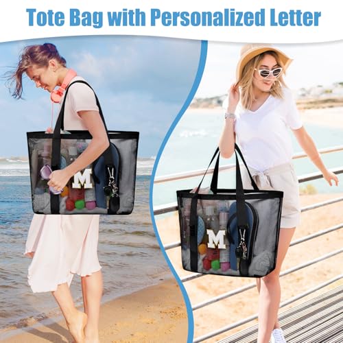 Nidoul Mesh Beach Bag Large Initial Tote Bags Reusable Grocery Bags Foldable for Women Pool Swim Travel Vacation Essentials2