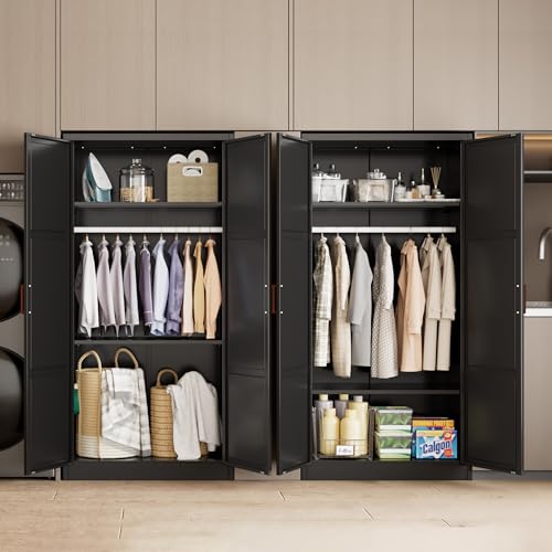 INTERGREAT Metal Wardrobe Cabinet with Hanging Rod, 72" H Metal Clothing Storage Cabinets with Adjustable Shelves and 2 Doors, Black Armoire Wardrobe Closet for Bedroom, Laundry Room, Cloak Room - Image 3