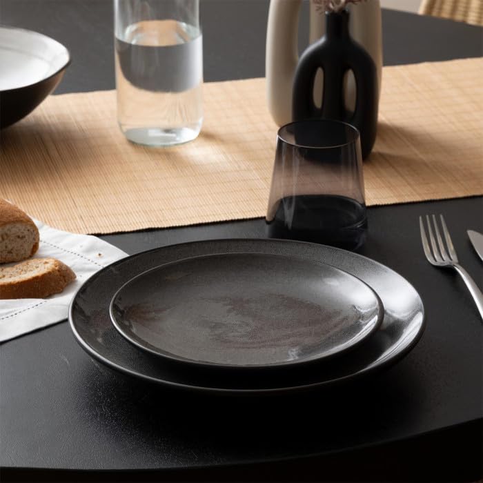 Lot De 6 Assiettes Plates Grises - Grès 27cm Secret De Gourmet