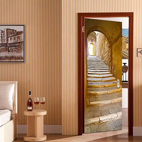 Rocwart 3D Porta murale per Soggiorno, Bambine e Bambini Rimovibile in Vinile Pietra Passo Wallpaper Art Home Decoration 77 x 199,9 cm