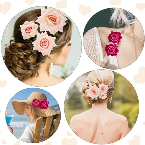 Pinzas para Cabello Floral Ahoney 6 Piezas Rosa y Champagne miniatura 2