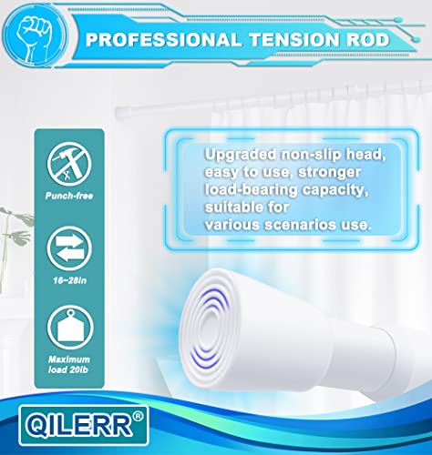 Image of Short Tension Rod 16 to 28 Inche Small Shower Curtain Rods No Drilling Adjustable Heavy Duty Extension Loaded Spring Tension Rod for Windows, Closets, Curtains, 7 /8 inch Diameter, White