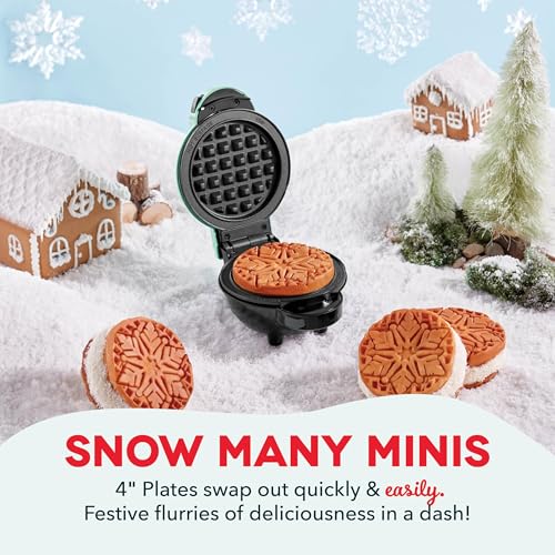 Image of Dash MultiMaker Mini System Removable Plate Set - Nonstick Replacement Plates for Christmas Waffle Breakfast - Waffle Maker Not Included - 4-Inch - 2-Pack - Gingerbread & Snowflake