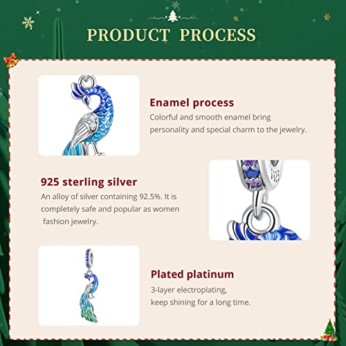 Voroco Peacock Charm For Bracelet 925 Sterling Silver Peafowl Animal Dangle Charm Jewelry Gifts For Daughters Mom Sister Wife Friends Grandma #TOP4
