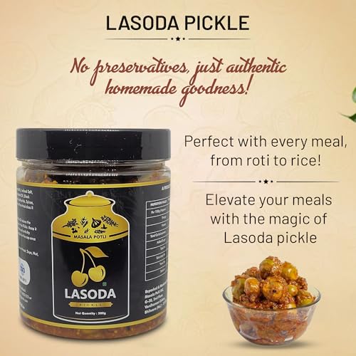 Image of Masala Potli Lasoda Gunda Pickle 1Kg, Fresh and Flavorful Authentic Gumberry Pickle, Traditional Homemade Lasode Ka Achar, Freshly Made Pickle for Everyday Meals, 500gm (Pack of 2)