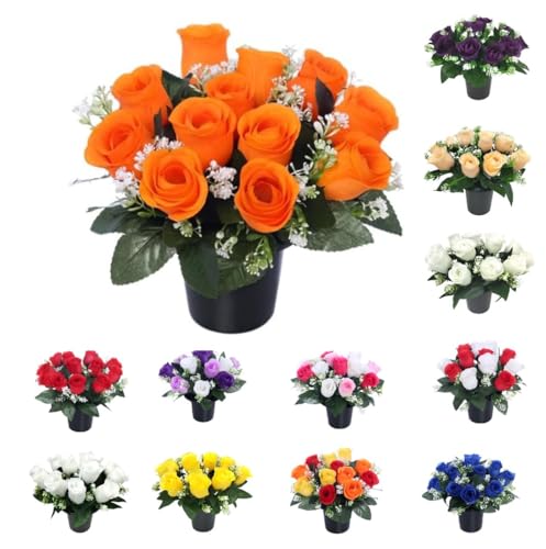 Fleurs funéraires réalistes contre le vent : pot avec insert mousse pour tombe