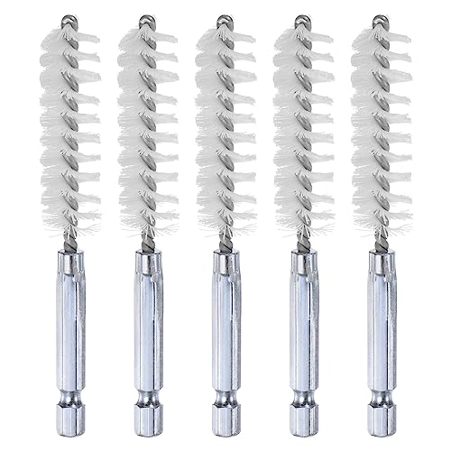 HARFINGTON 5Pcs Nylon Bore Brush 14mm Dia 4" Long Cleaning Twisted Wire Brush with Handle 1/4" Hex Shank for Tubes, Ports, Bearings