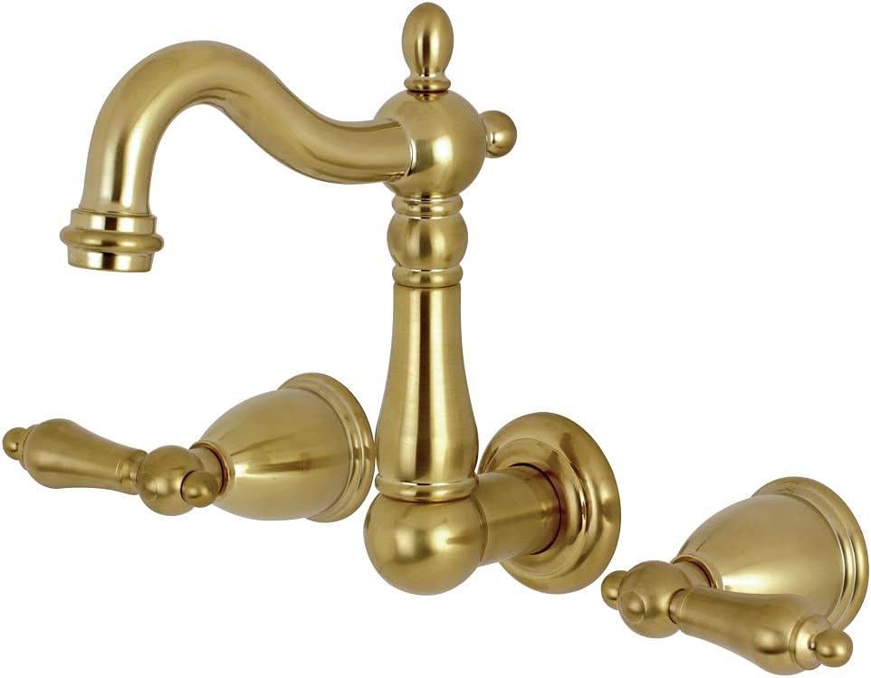 Kingston Brass KS1227AL 8-Inch Center Wall Mount Bathroom Faucet, Brushed Brass